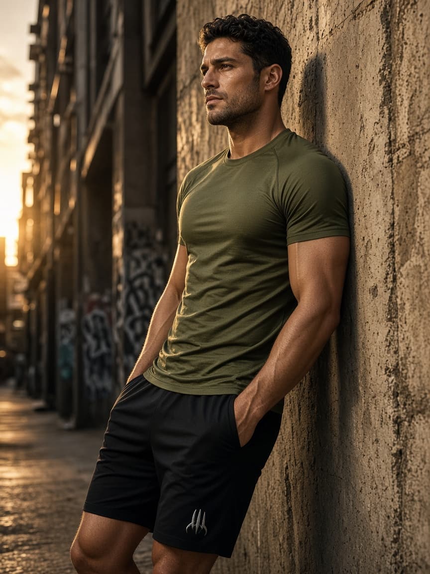 Athlete in TitaniumClaw shorts at an urban photoshoot