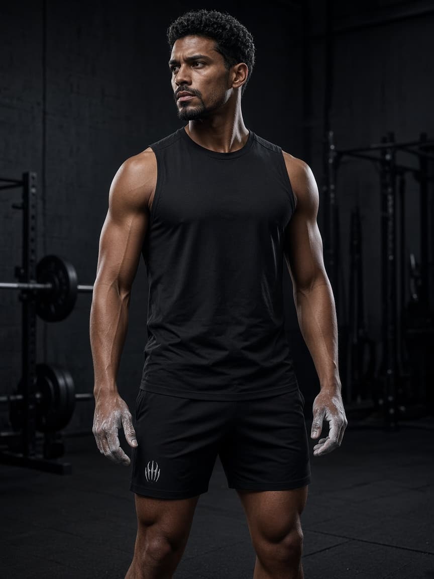 Athlete in TitaniumClaw gym shorts between sets
